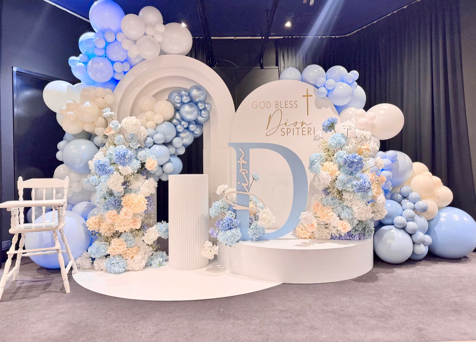 Christening and baptism event styling with elegant decorations in Melbourne