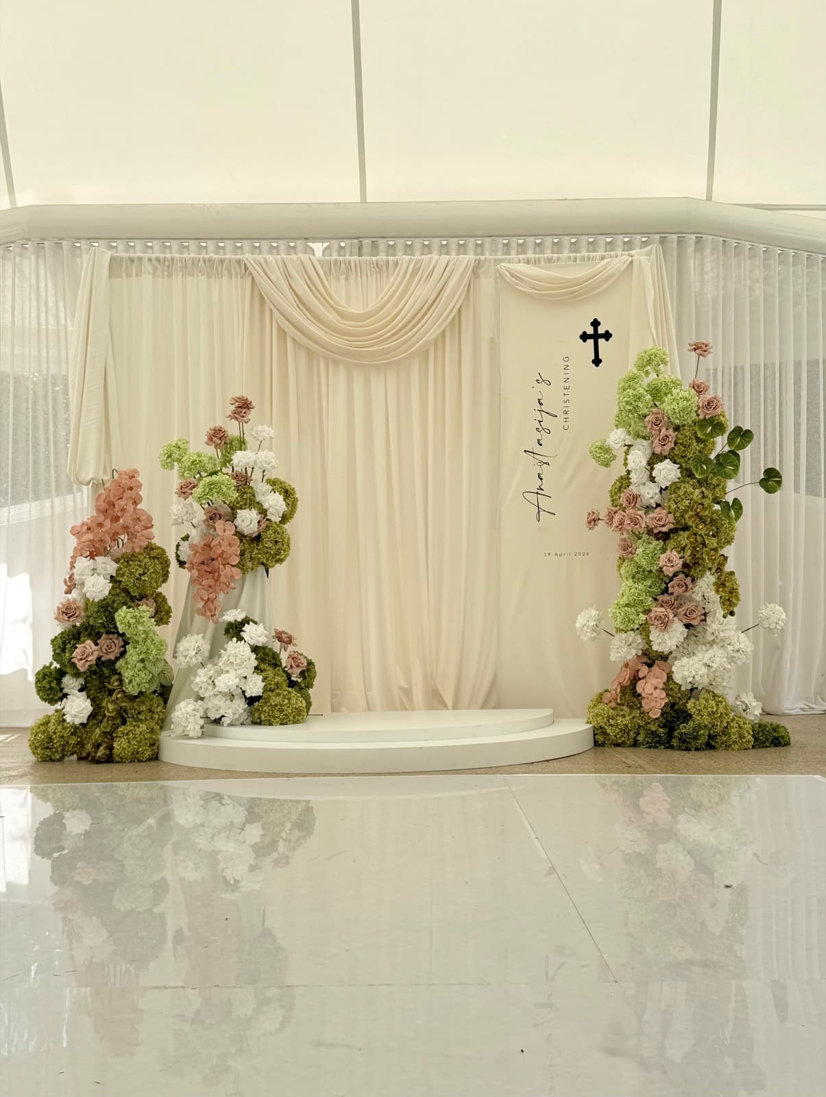 Christening and baptism event styling with elegant decorations in Melbourne