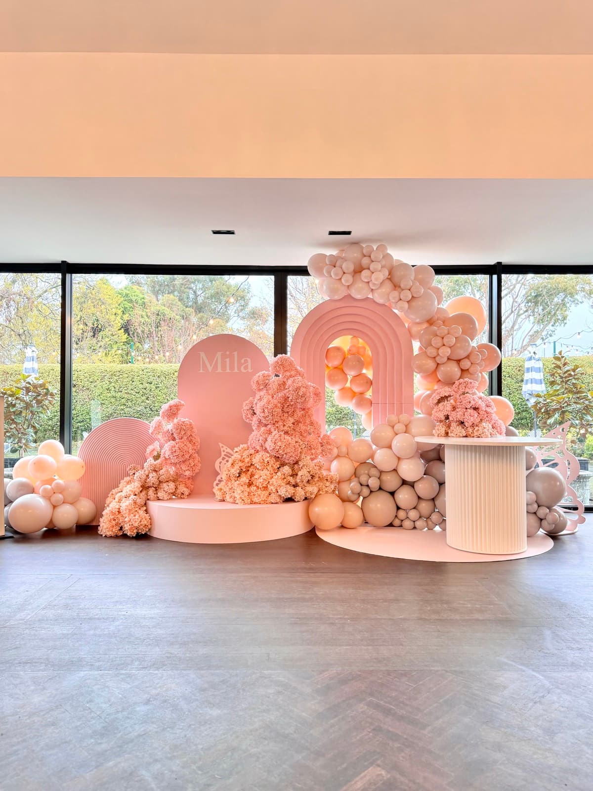 Corporate event styling with professional decorations and branding