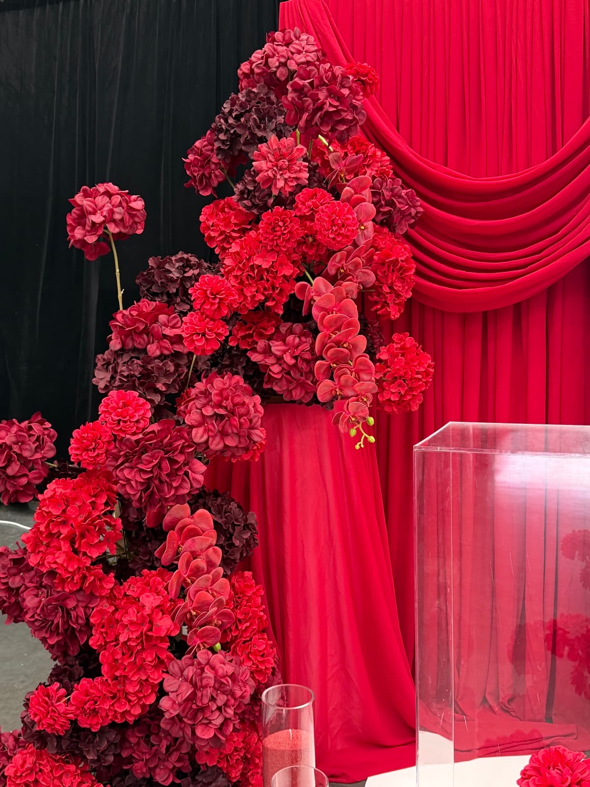 Engagement party styling with floral arrangements and elegant backdrops
