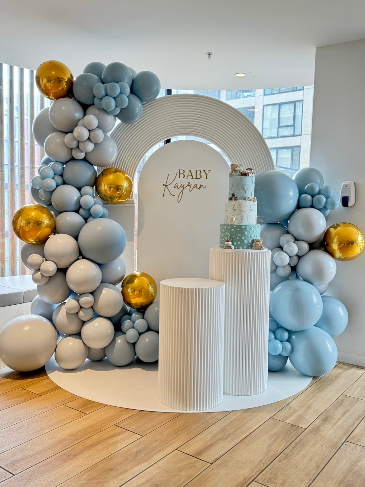 Engagement party styling with floral arrangements and elegant backdrops