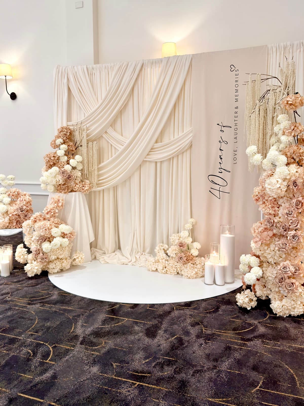 Wedding reception styling with draping florals and table settings